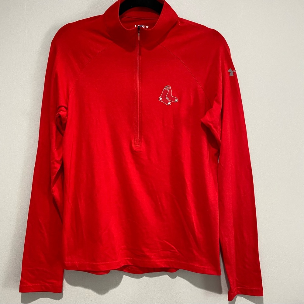 Under Armour MLB Red Sox Quarter Zip Heat Gear Loose Fit Red Medium